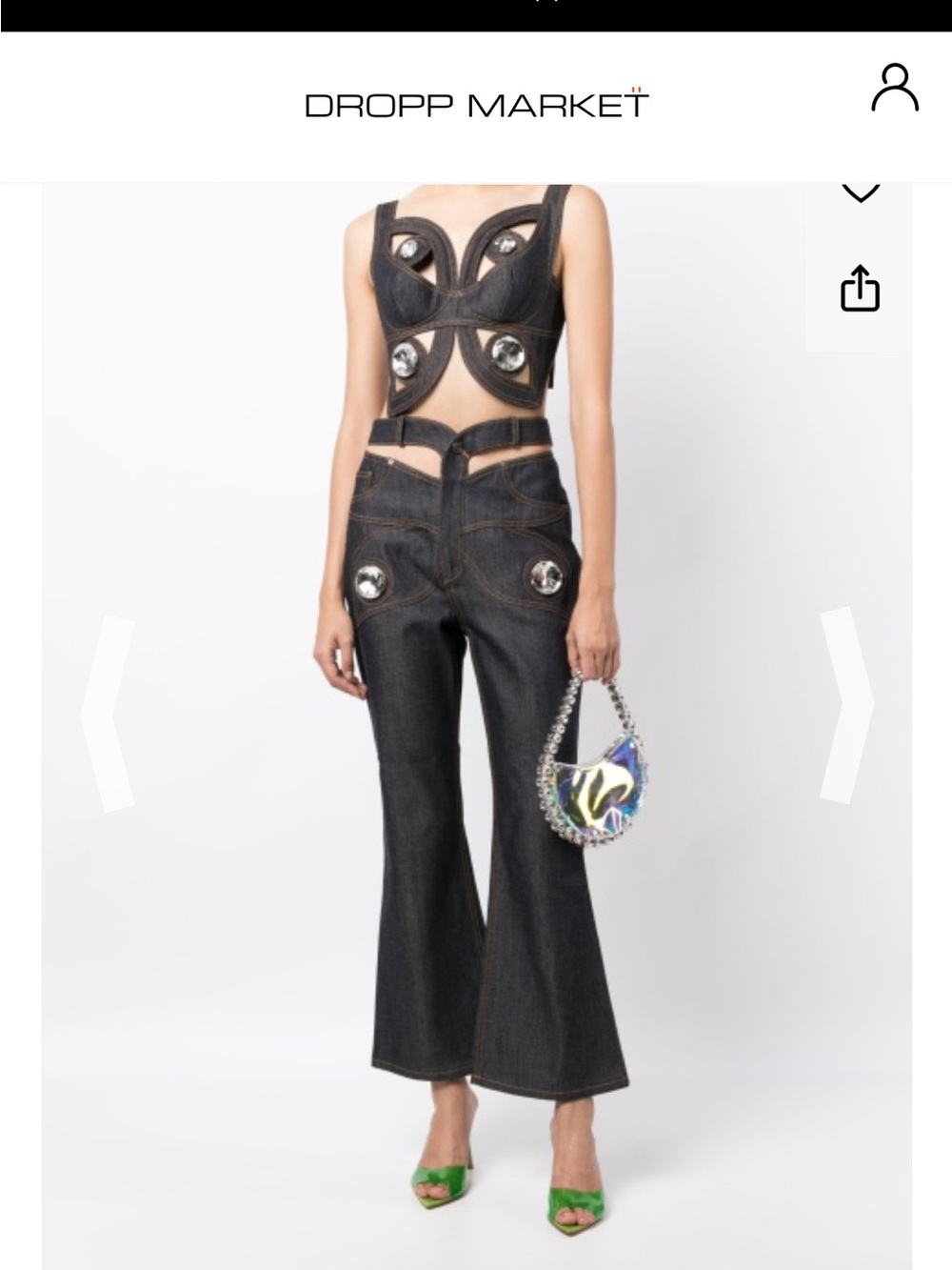 High-Waist Dark Wash Cutout Flare Jeans - Black
